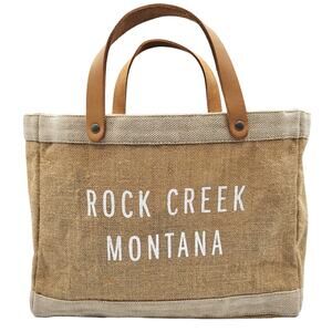 Apolis Global Citizen Market Bag Tan Jute & White "ROCK CREEK MONTANA" Slogan